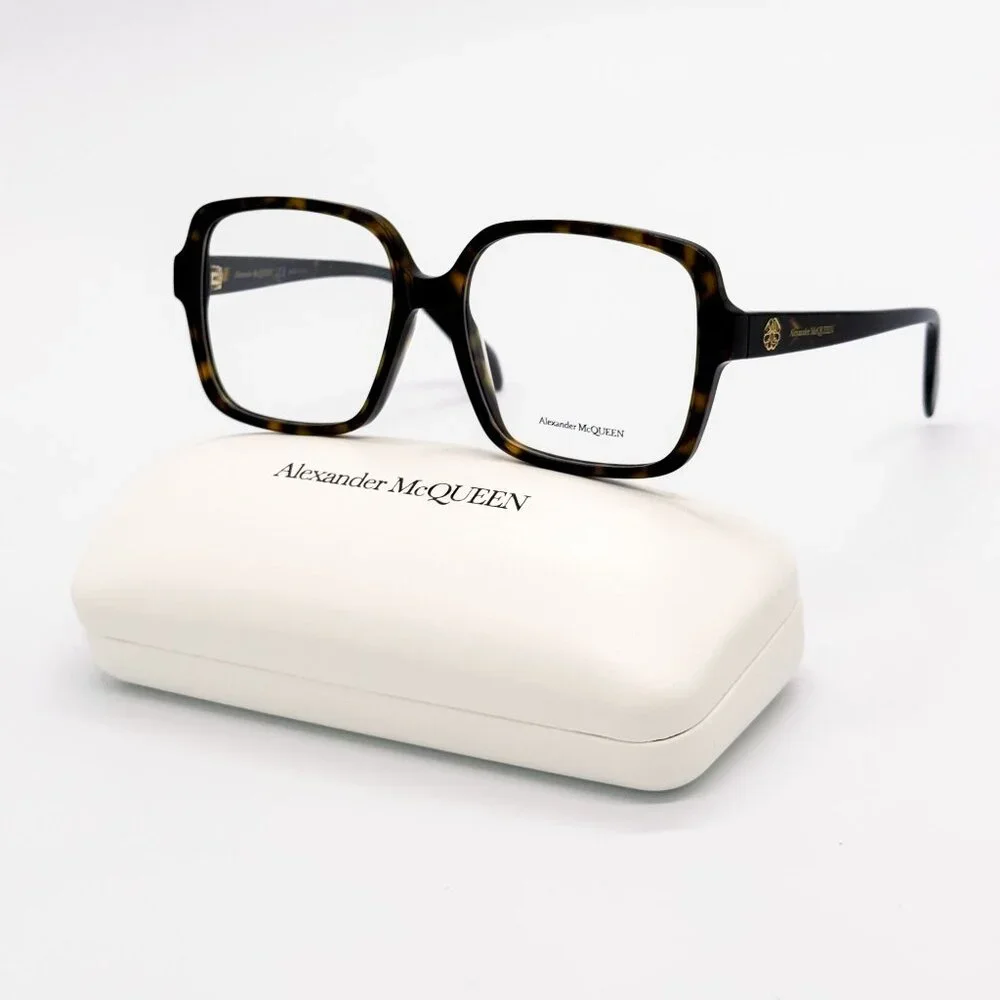 NEW ALEXANDER MCQUEEN EYEGLASSES AM0286O 002 SQUARE HAVANA WOMEN EYEWEAR